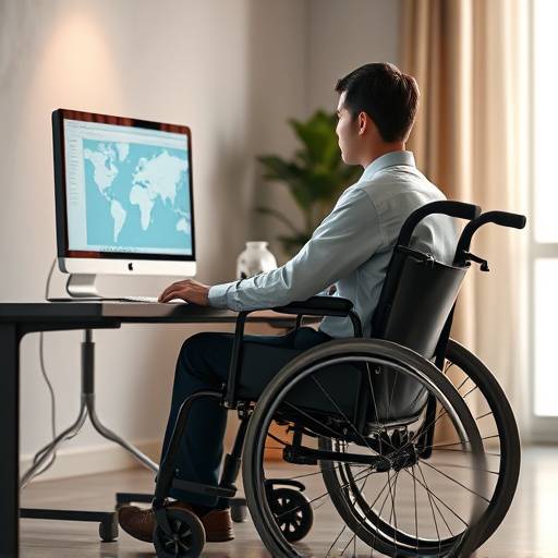 Imagen de una persona en silla de ruedas usando una computadora, representando la accesibilidad web.