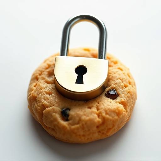 Imagen decorativa de una galleta (cookie) con un candado, representando la seguridad de datos